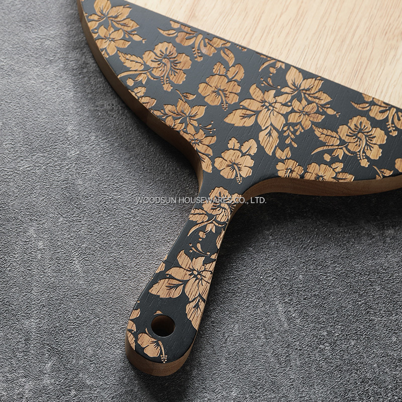 Woodsun Slicing Pizza Texas Cutting Board Round With Flowers Ningbo