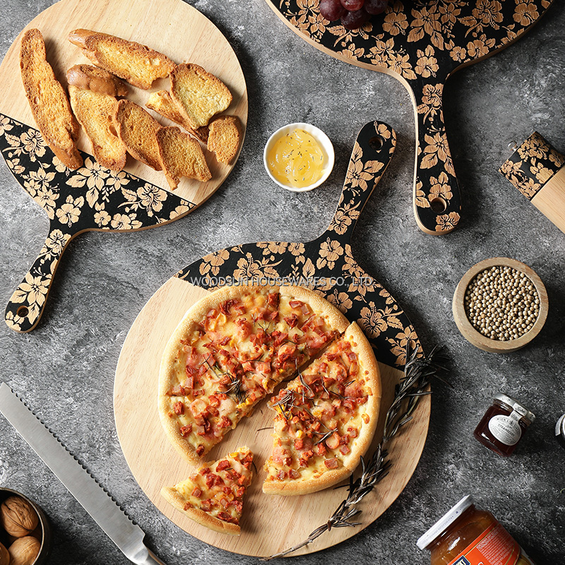 Woodsun Slicing Pizza Texas Cutting Board Round With Flowers Ningbo