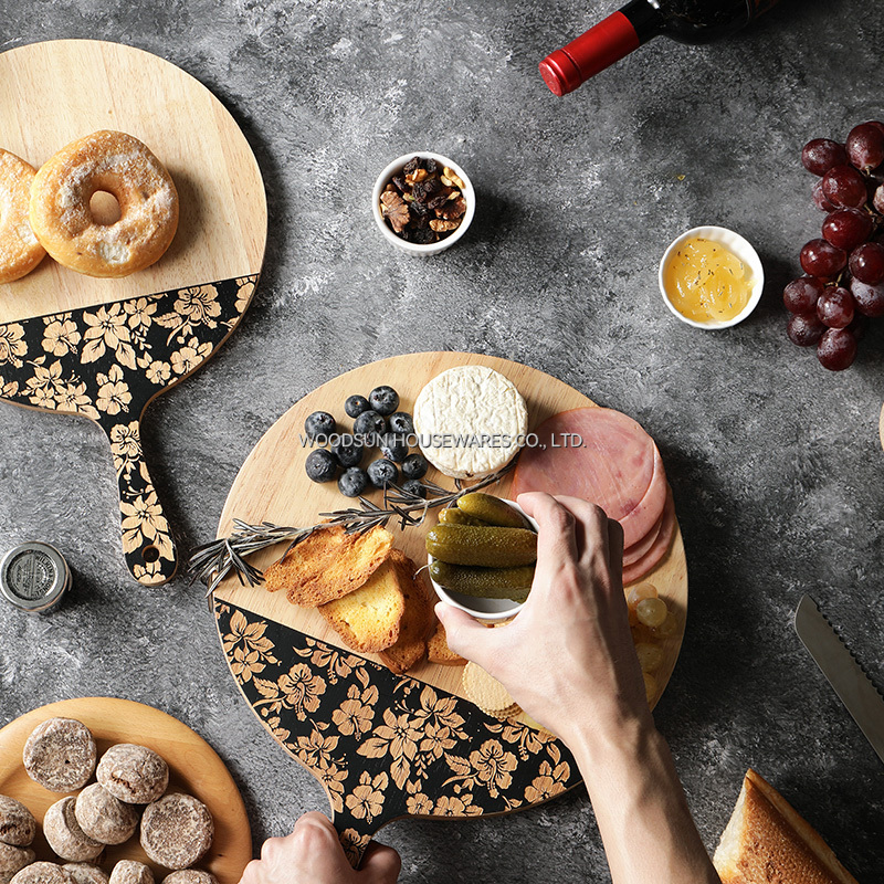 Woodsun Slicing Pizza Texas Cutting Board Round With Flowers Ningbo