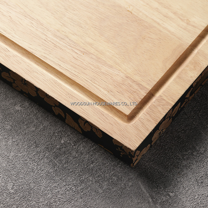 Woodsun Laser Engraving Colorful Slicing Sink Oak Cutting Board Shelf With Groove