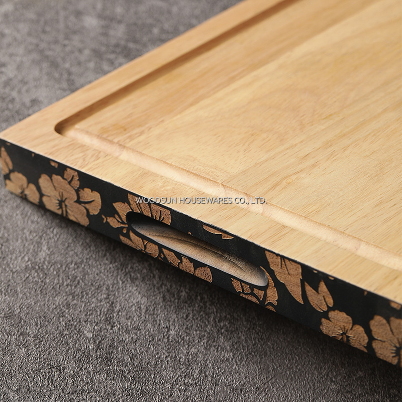 Woodsun Laser Engraving Colorful Slicing Sink Oak Cutting Board Shelf With Groove