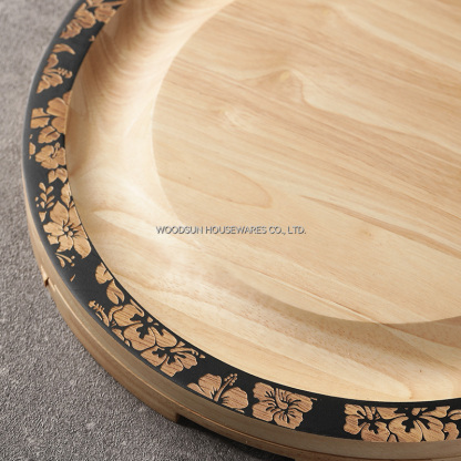 Woodsun Laser Engraving Round Rubber Wood Bulk Custom Cheese Boards With Cutter