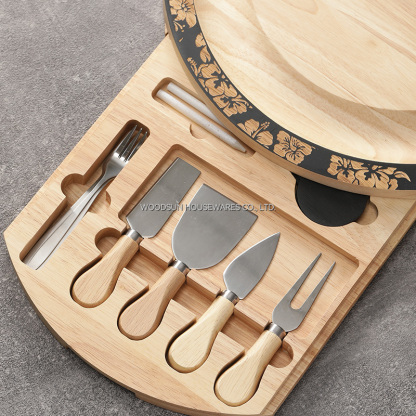 Woodsun Laser Engraving Round Rubber Wood Bulk Custom Cheese Boards With Cutter