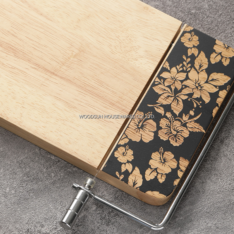 Woodsun Home and Kitchen Rectangle Rubber Wood Cheese Board With Slicer