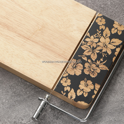 Woodsun Home and Kitchen Rectangle Rubber Wood Cheese Board With Slicer