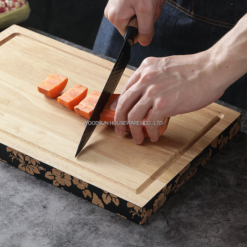 Woodsun Laser Engraving Colorful Slicing Sink Oak Cutting Board Shelf With Groove