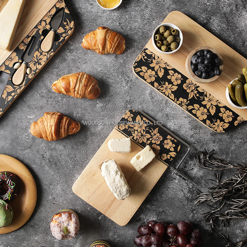 Woodsun Home and Kitchen Rectangle Rubber Wood Cheese Board With Slicer
