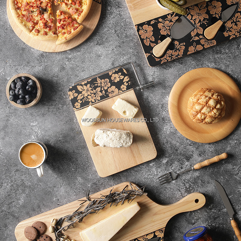 Woodsun Home and Kitchen Rectangle Rubber Wood Cheese Board With Slicer