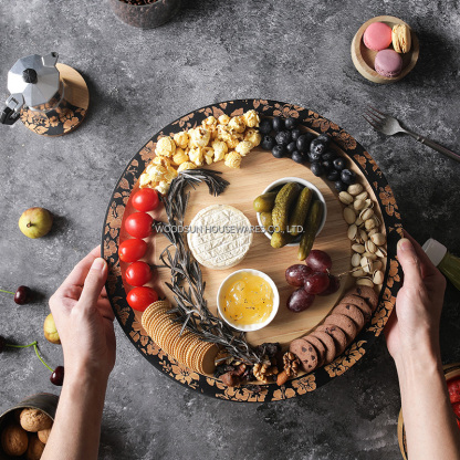 Woodsun Laser Engraving Round Rubber Wood Bulk Custom Cheese Boards With Cutter