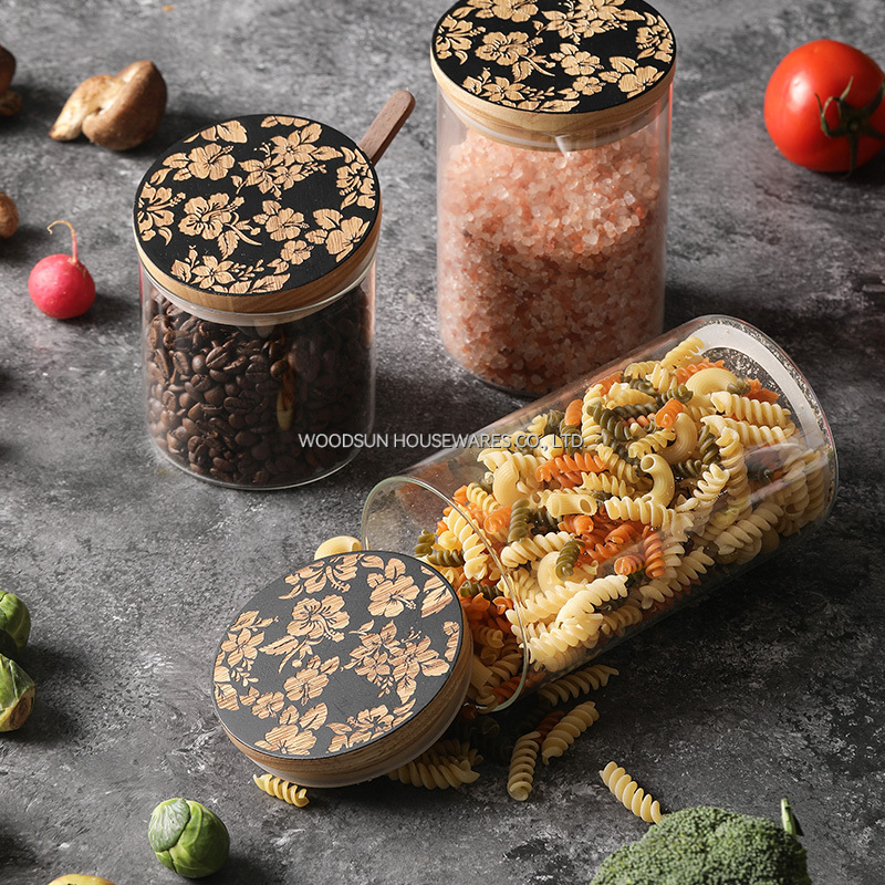 Woodsun Sealed Jar Food Glass Canister with Wooden Lid