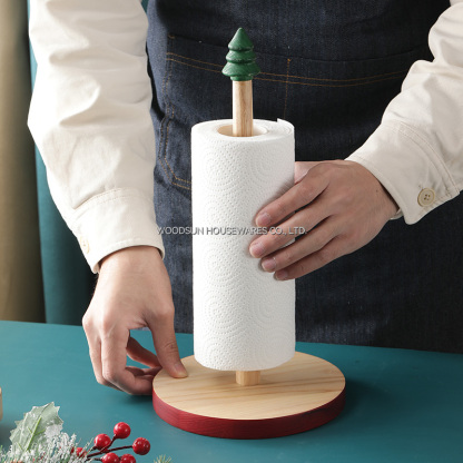 Woodsun Rubber Wood Iron Christmas Tree Paper Towel Holder Bathroom Sets