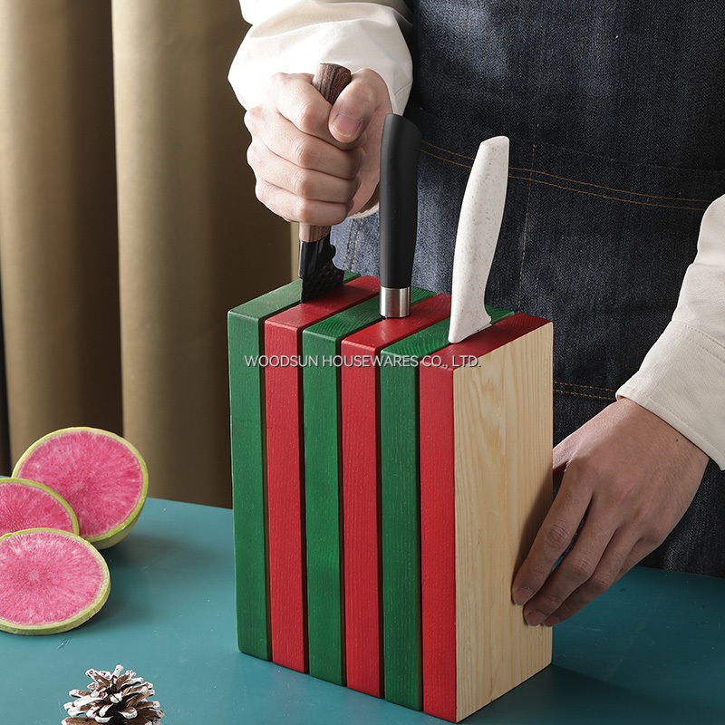 Woodsun Christmas Red Green Block Wooden Knife Holder Kitchen 2026