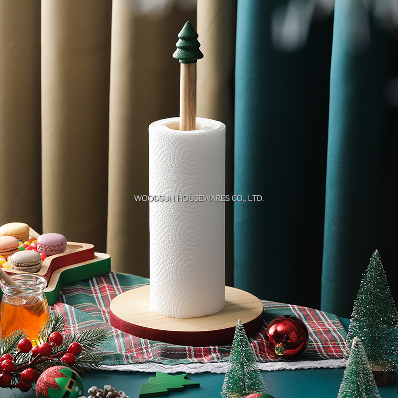 Woodsun Rubber Wood Iron Christmas Tree Paper Towel Holder Bathroom Sets