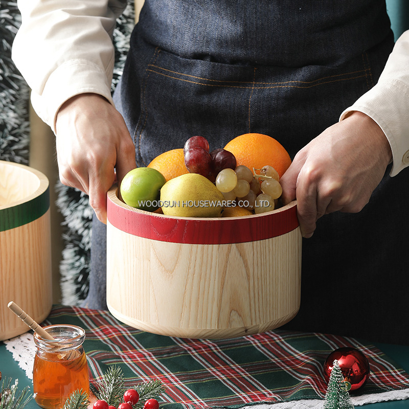 Woodsun Christmas Custom Wooden Big Salad Fruit Bowl Sets