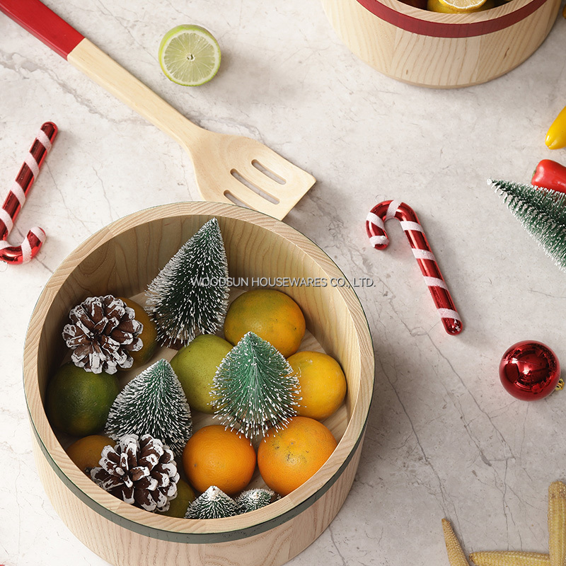 Woodsun Christmas Custom Wooden Big Salad Fruit Bowl Sets