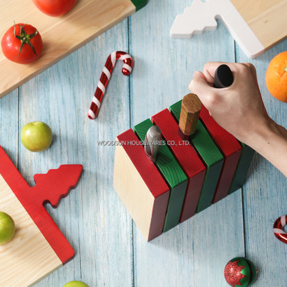 Woodsun Christmas Red Green Block Wooden Knife Holder Kitchen 2026