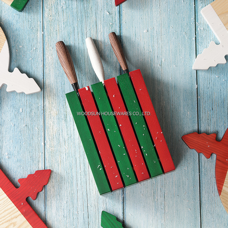 Woodsun Christmas Red Green Block Wooden Knife Holder Kitchen 2026