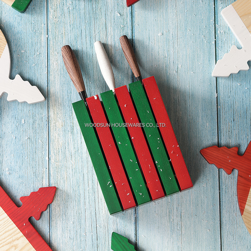 Woodsun Christmas Red Green Block Wooden Knife Holder Kitchen 2026