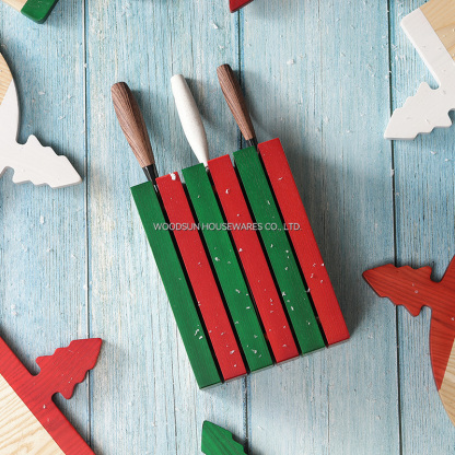 Woodsun Christmas Red Green Block Wooden Knife Holder Kitchen 2026