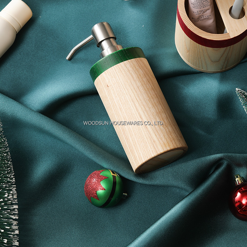 Woodsun New Christmas Design Eco Wooden Lotion Dispenser Bathroom Product Sets