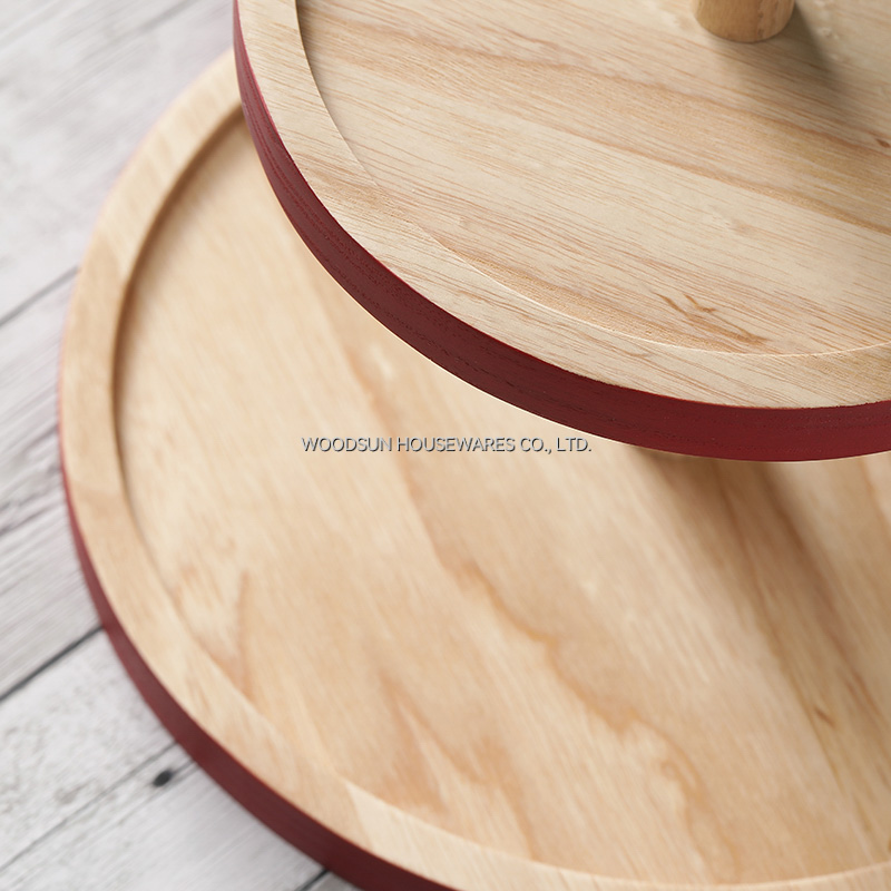 Woodsun 2026 Christmas Ash Rubber Wood 2 Tiers Wood Cake Stand Snack Tray Serving Plate