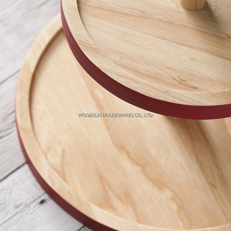 Woodsun 2026 Christmas Ash Rubber Wood 2 Tiers Wood Cake Stand Snack Tray Serving Plate