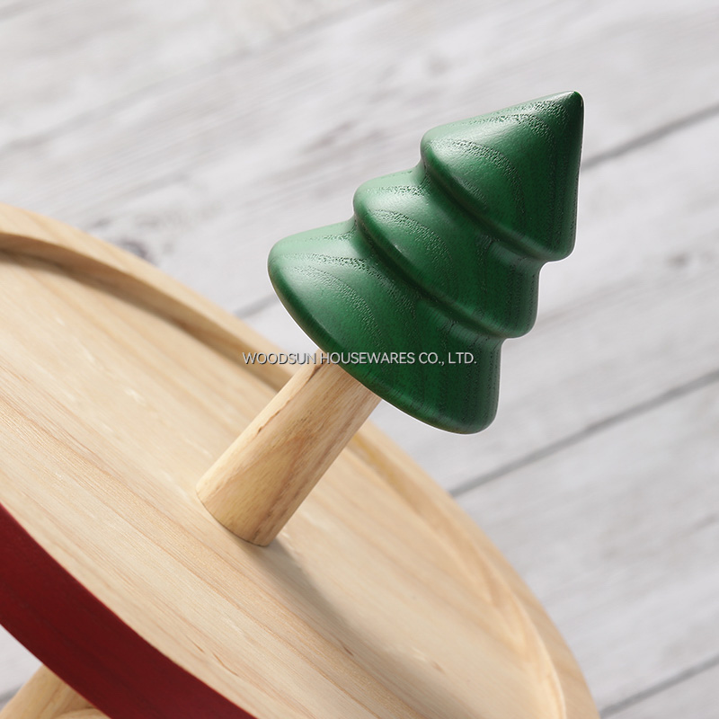 Woodsun 2026 Christmas Ash Rubber Wood 2 Tiers Wood Cake Stand Snack Tray Serving Plate