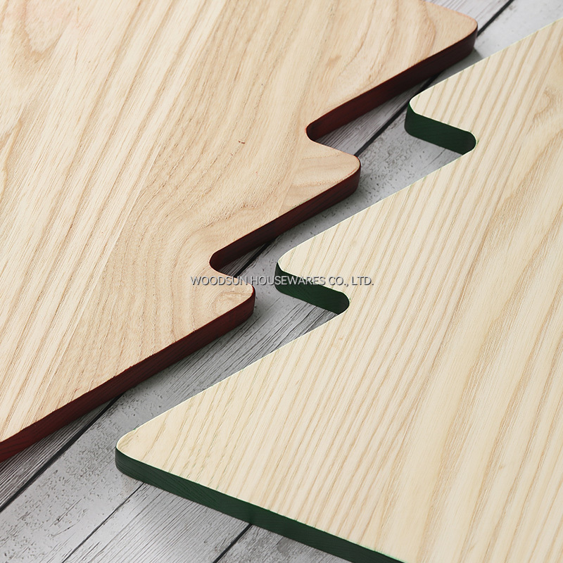 Woodsun 2025 Christmas Tree Shape Ash Rubber Wood New Design Kitchen Cutting Board