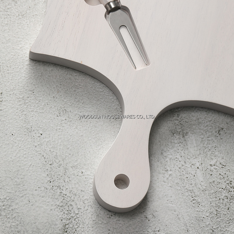Woodsun White Wash Rubber Wood SS420J2 Wooden Customized Cheese Board