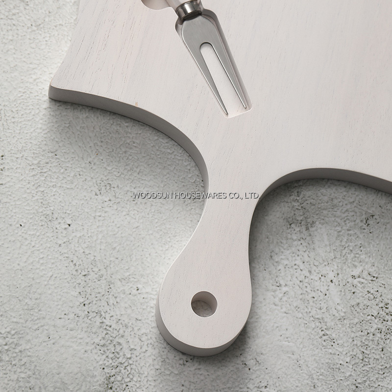 Woodsun White Wash Rubber Wood SS420J2 Wooden Customized Cheese Board