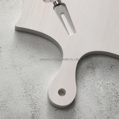 Woodsun White Wash Rubber Wood SS420J2 Wooden Customized Cheese Board