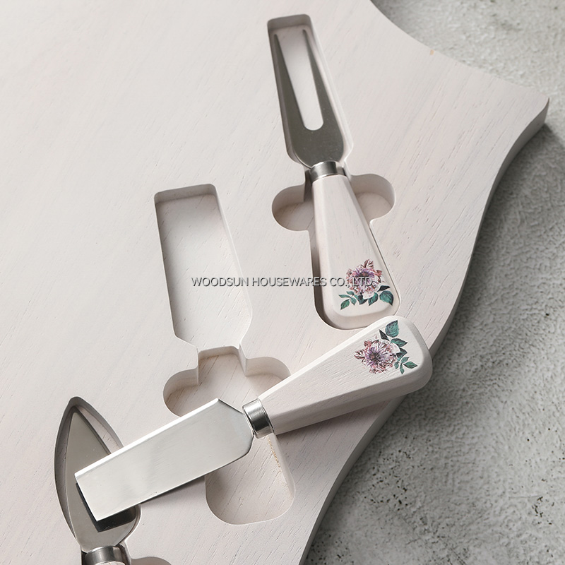 Woodsun White Wash Rubber Wood SS420J2 Wooden Customized Cheese Board