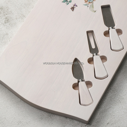 Woodsun White Wash Rubber Wood SS420J2 Wooden Customized Cheese Board