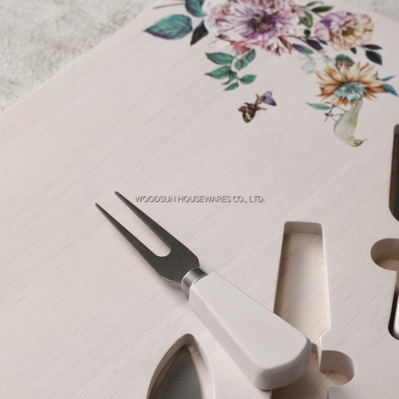 Woodsun White Wash Rubber Wood SS420J2 Wooden Customized Cheese Board