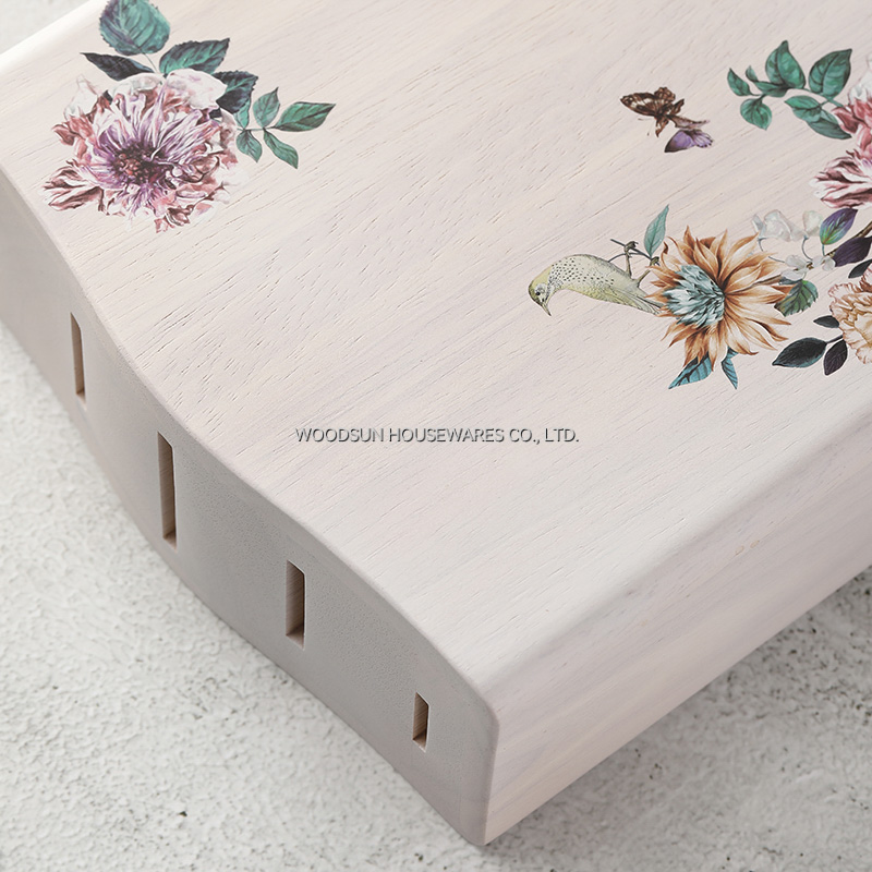 Woodsun Rubber White Wash Custom Printing Kitchen Knife Holder Block