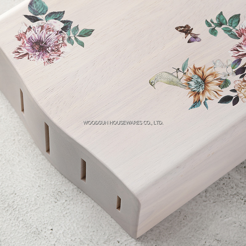 Woodsun Rubber White Wash Custom Printing Kitchen Knife Holder Block