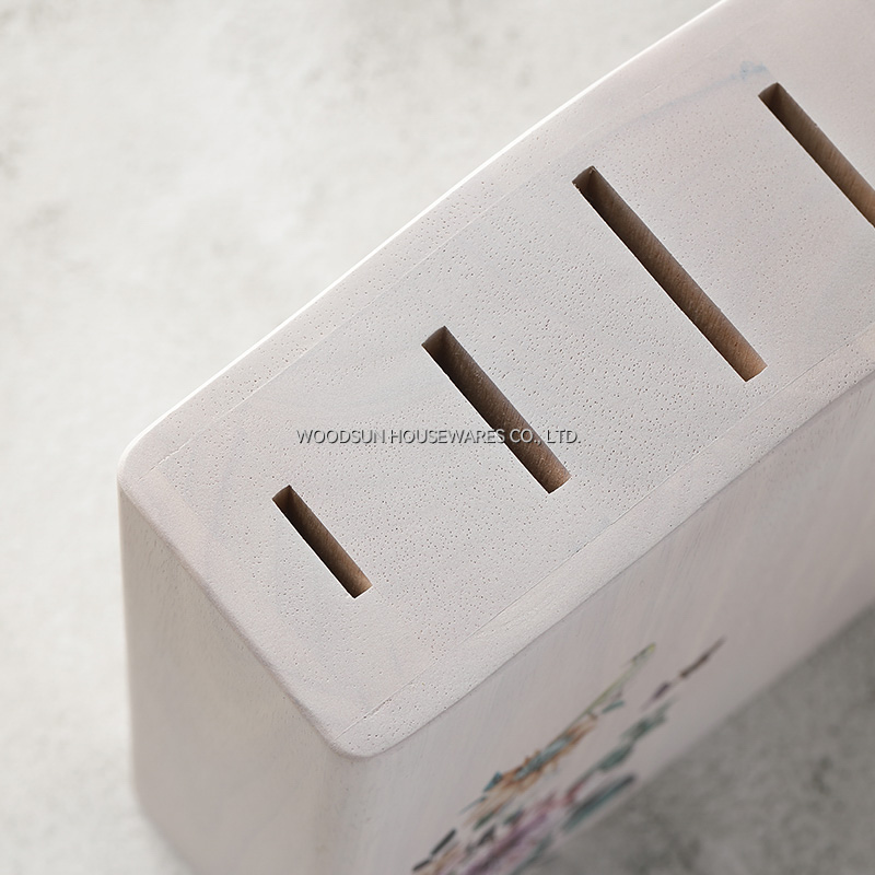 Woodsun Rubber White Wash Custom Printing Kitchen Knife Holder Block