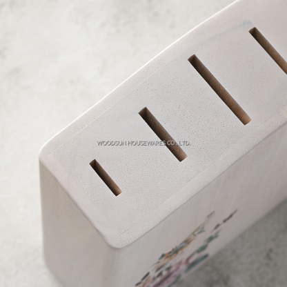 Woodsun Rubber White Wash Custom Printing Kitchen Knife Holder Block