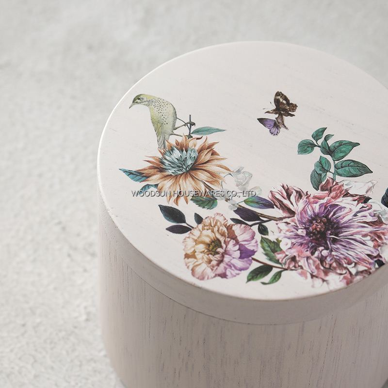 Woodsun Custom Printing Flower Bird Wooden Spice Salt Box