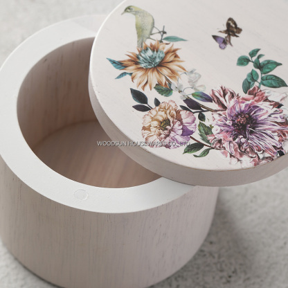 Woodsun Custom Printing Flower Bird Wooden Spice Salt Box