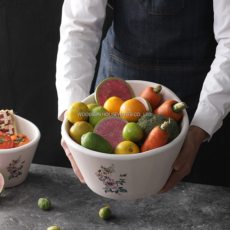 Woodsun Modern White Wash Rubber Wooden Salad Bowls Party
