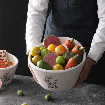 Woodsun Modern White Wash Rubber Wooden Salad Bowls Party