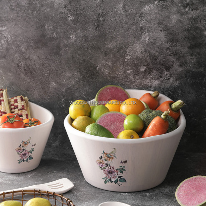 Woodsun Modern White Wash Rubber Wooden Salad Bowls Party