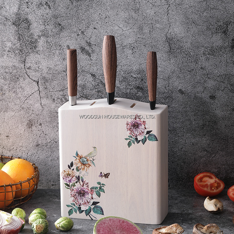 Woodsun Rubber White Wash Custom Printing Kitchen Knife Holder Block