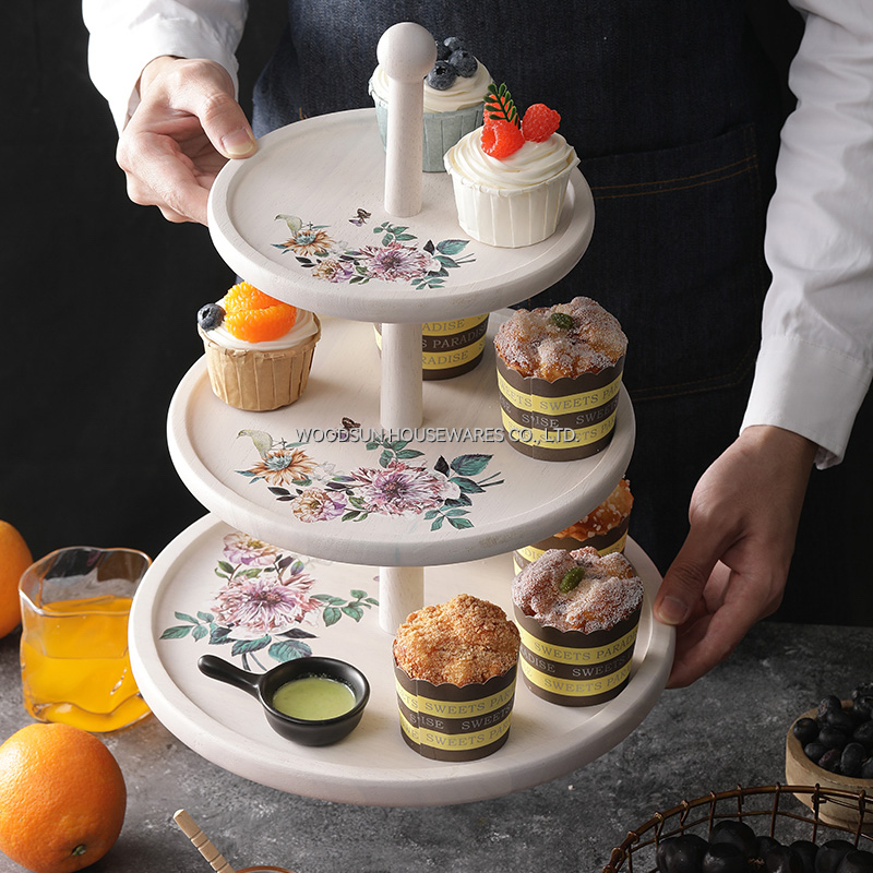 Woodsun Muti-purpose Wholesale Wood 3 Layers Cake Stand Plate for Party Cupcake Stand