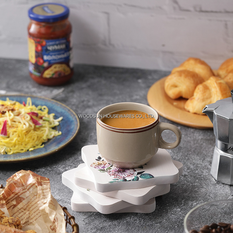 Woodsun Factory Bamboo Rubber Drink Coffee Coaster Set for Cup