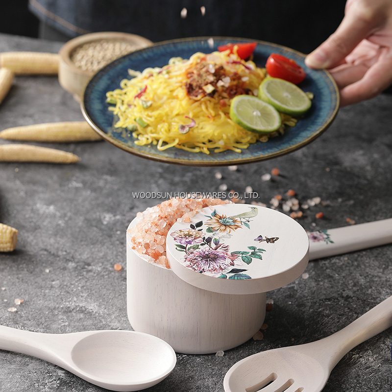 Woodsun Custom Printing Flower Bird Wooden Spice Salt Box