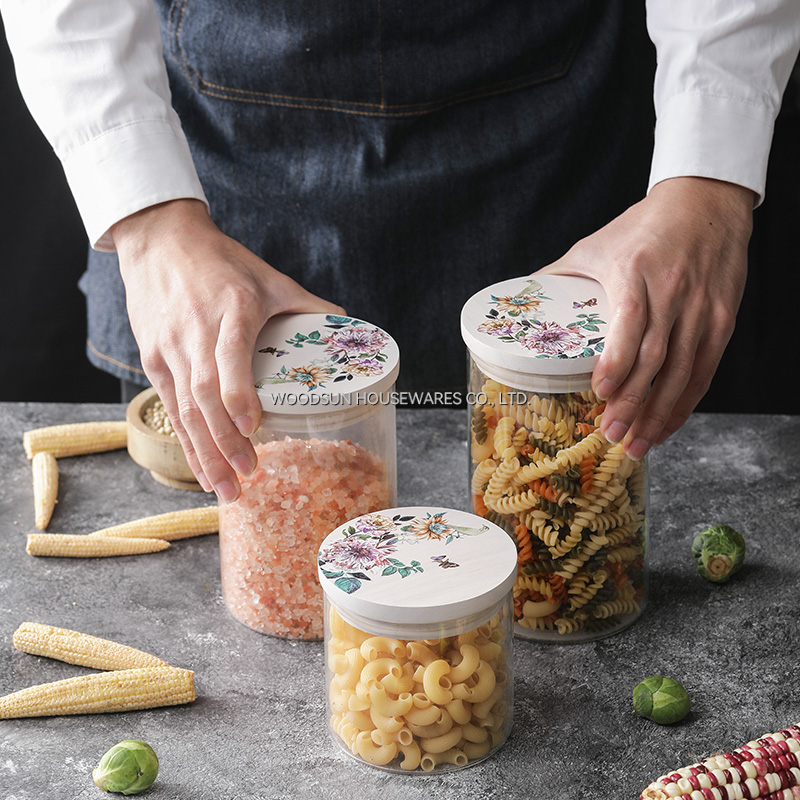 Woodsun 2025 New Design Kitchen Containers Food Storage Glass Canisters