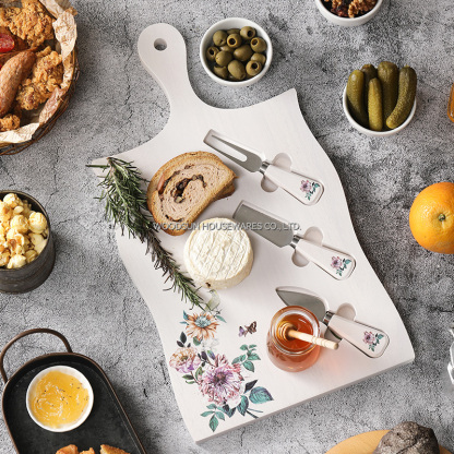 Woodsun White Wash Rubber Wood SS420J2 Wooden Customized Cheese Board
