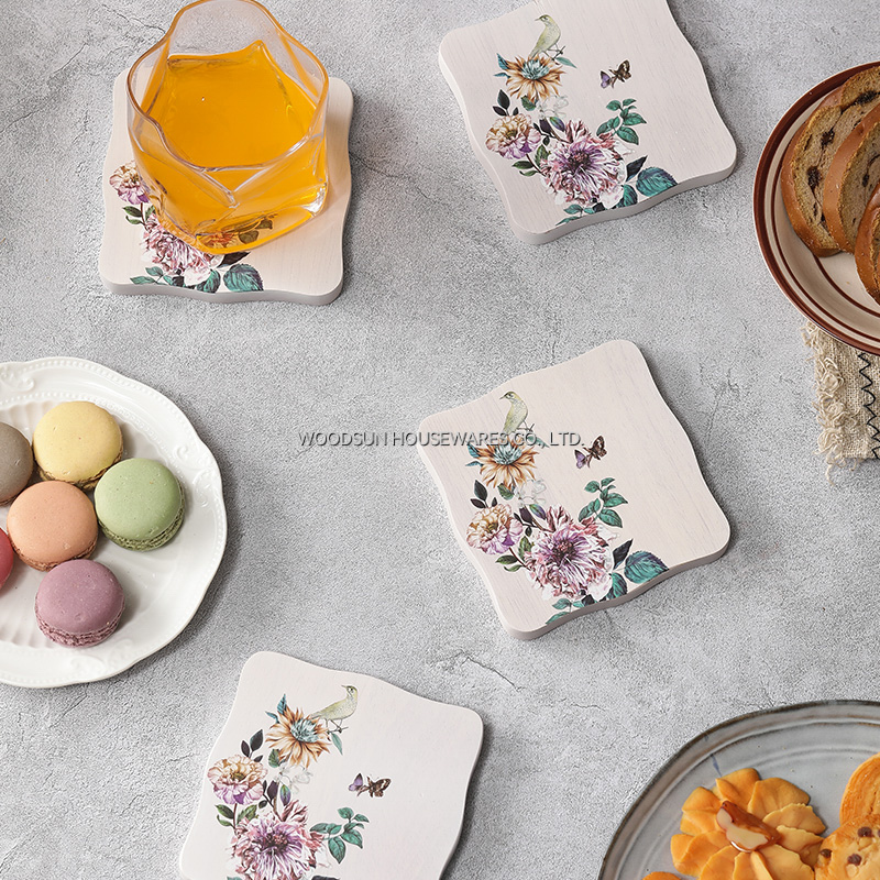 Woodsun Factory Bamboo Rubber Drink Coffee Coaster Set for Cup